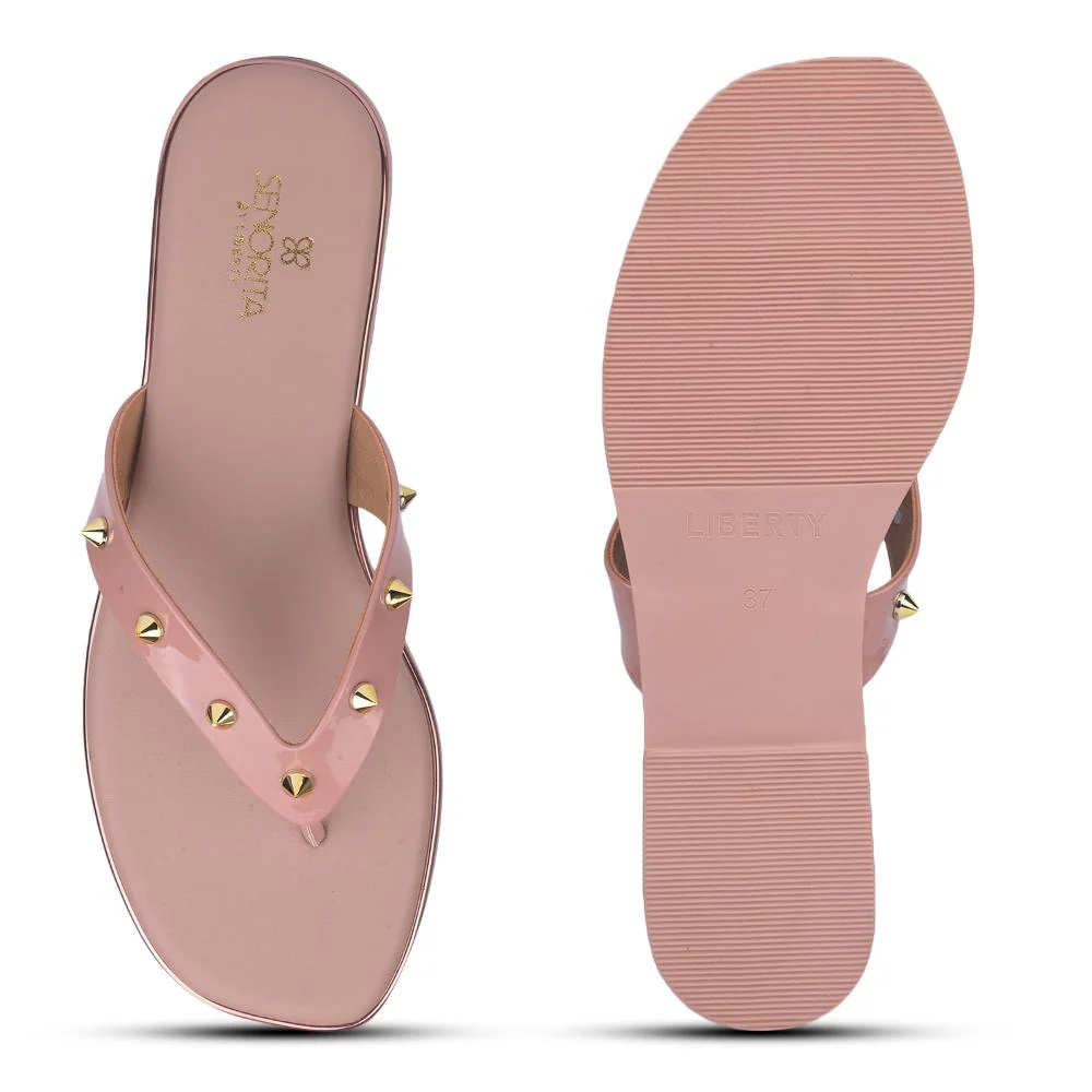 Senorita Casual Peach Flat Slippers For Women STY-48E By Liberty - Image 5