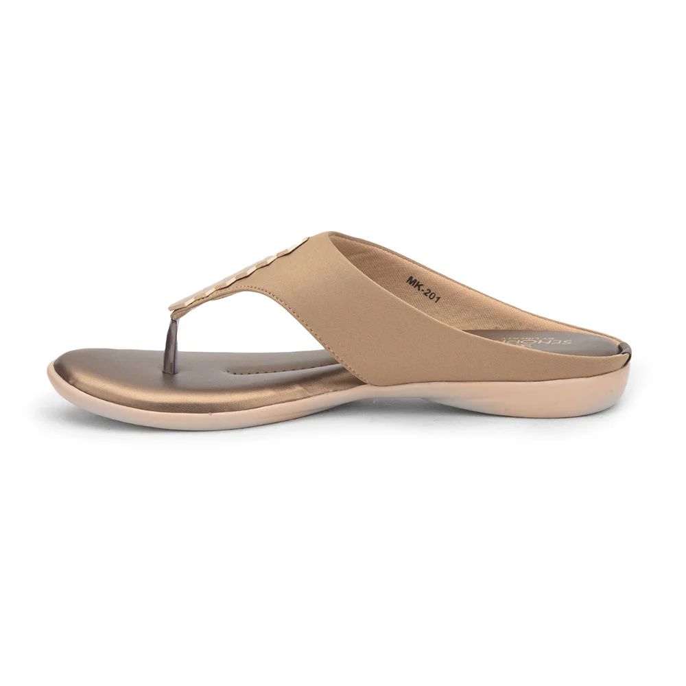 Senorita Formal Golden Flat Slipper For Women MK-201 By Liberty - Image 3
