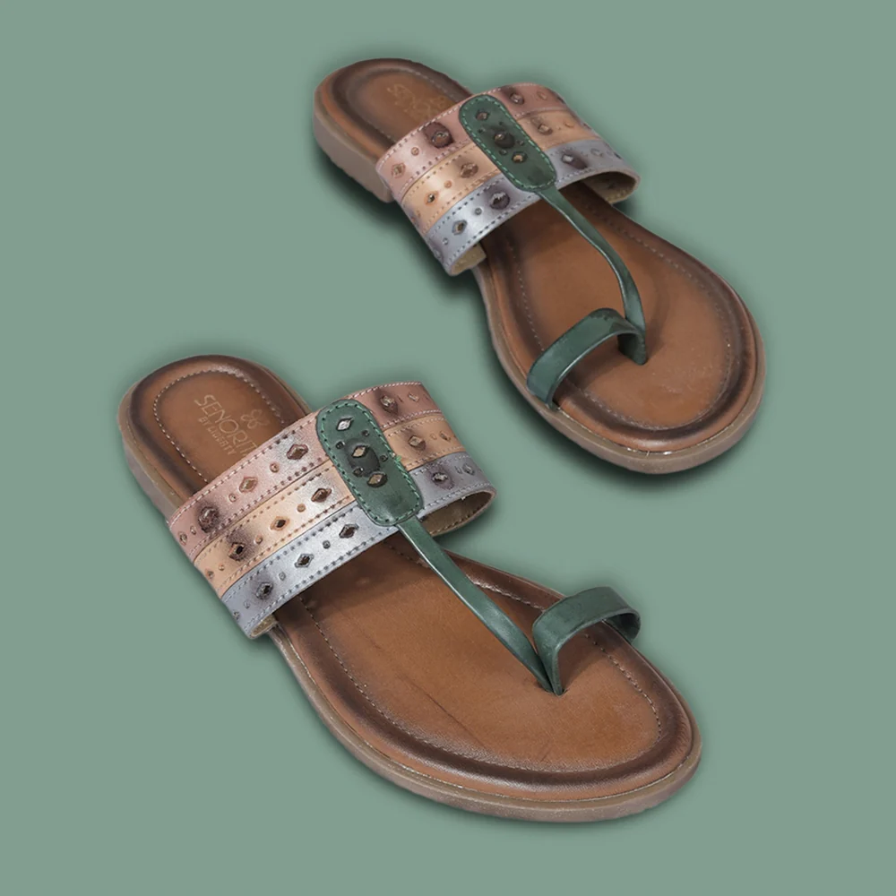 Senorita Green Ethnic Toe Ring Slippers For Women LAX-5 By Liberty - Image 4