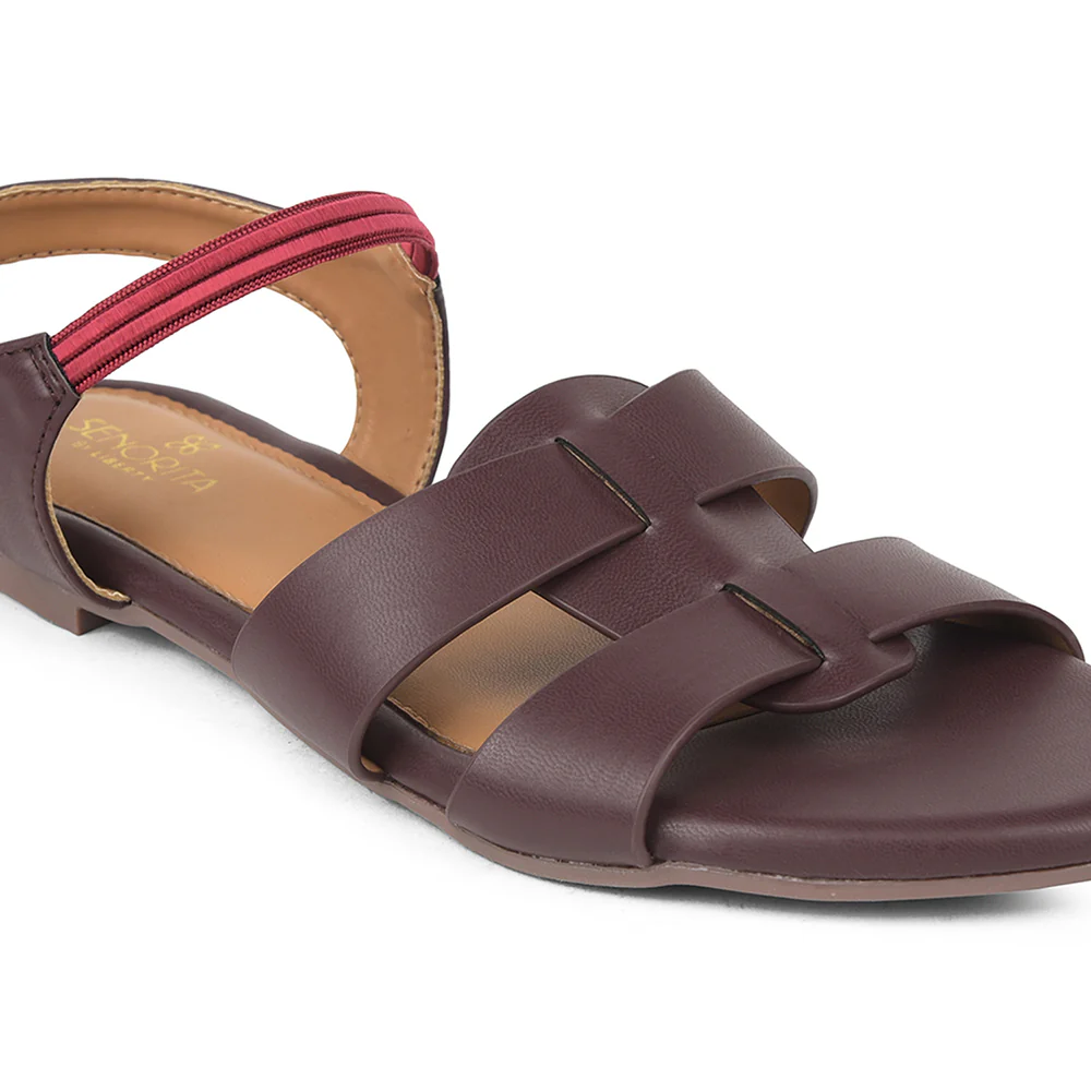 Senorita Maroon Casual Flat Sandal For Women DFL-101 By Liberty - Image 4