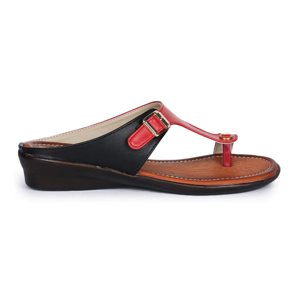 Senorita Red Ethnic Toe Ring Slippers For Women D1-06 By Liberty - Image 2