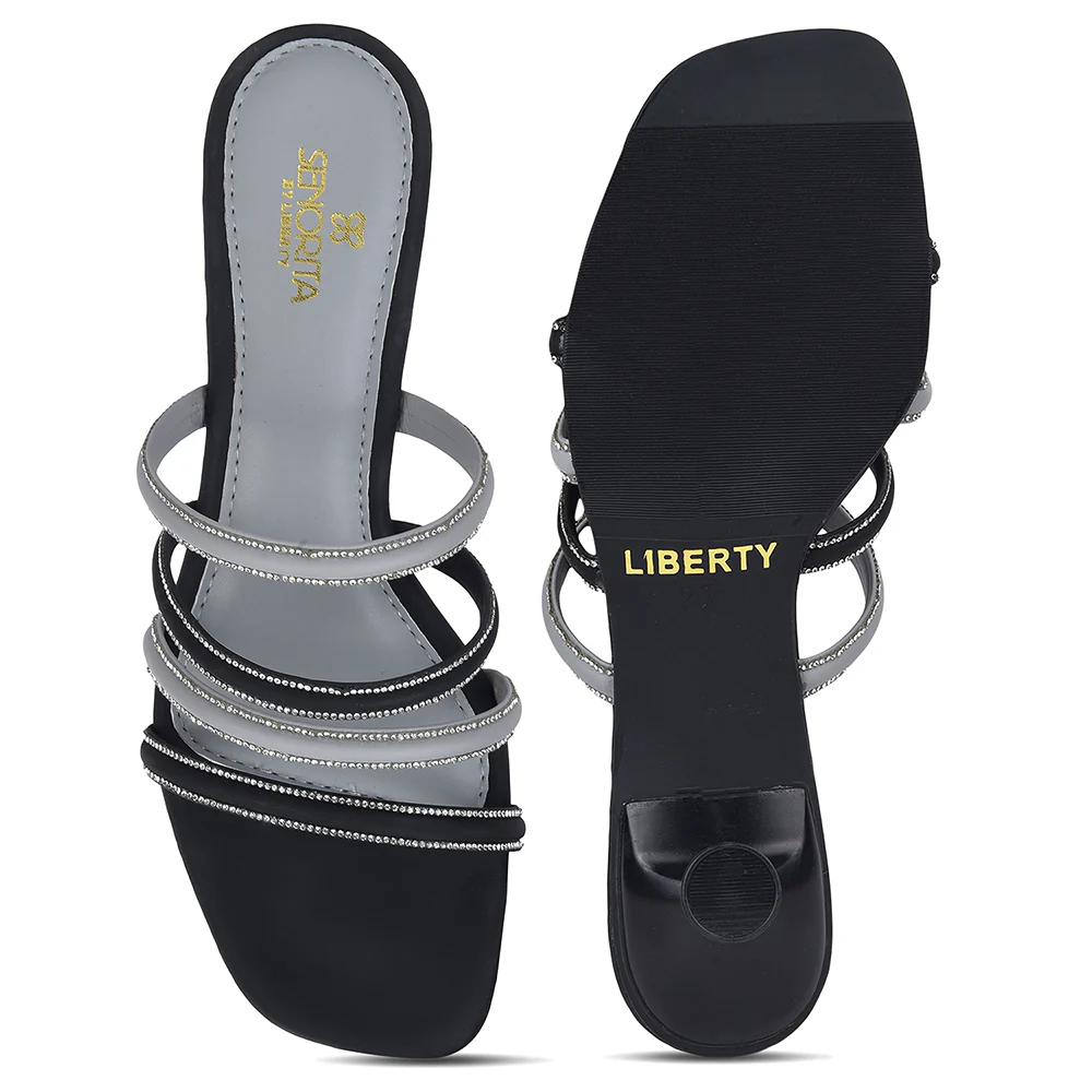 Senorita STY-180E Black Casual Heeled Slippers for Women by Liberty - Image 5